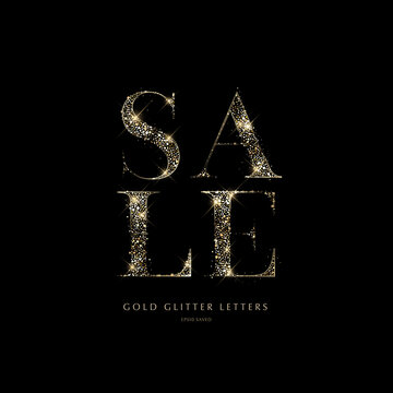 Glittering golden letters on a black background, shiny letters