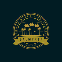 Wall Mural - palm or coconut tree logo vintage illustration template icon design. retro circle badge with typography concept