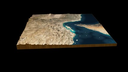 Wall Mural -  The Strait of Hormuz terrain map 3D render 360 degrees loop animation