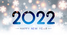 Fogged Glass 2022 Sign On Bokeh Snowflakes Background.