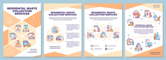 Residential waste collection services brochure template. Flyer, booklet, leaflet print, cover design with linear icons. Vector layouts for presentation, annual reports, advertisement pages