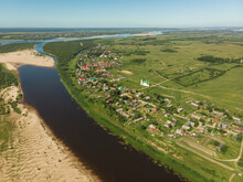 July 2021 - Lomonosovo. Bird's Eye View Of The Village Of Lomonosovo. Russia, Arkhangelsk Region, Kholmogorsky District 