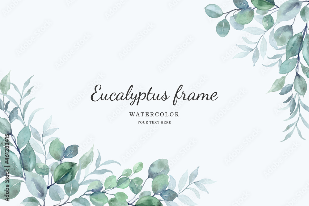 Eucalyptus leaves frame background with watercolor Stock Vector | Adobe ...