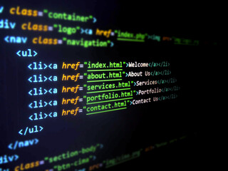 software source code. programming code on computer screen. developer working on programming codes. s