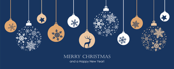 Wall Mural - merry christmas card with hanging ball decoratoin