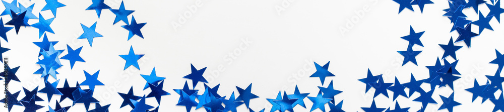 banner of Christmas frame with blue star confetti. Holiday background ...