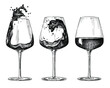 Sketch glass of red wine set on white background. Vintage drink illustration.