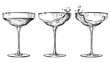 Sketch glass of champagne set on white background. Vintage drink illustration.