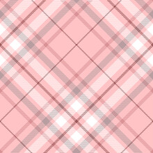 Seamless Plaid Check Pattern In Pale Pink, Faded Burgundy, Grey And White. Diagonal Repeat. 