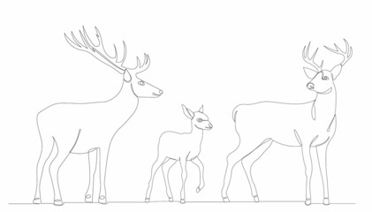 Sticker - deer drawing by one continuous line, vector