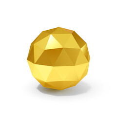 Wall Mural - Low Poly Abstract Spherical Object, Shining Gemstone Design Element, Geometric Yellow Spherical Ball with Shadow Effect on White Background