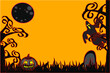 © vachcameraman - halloween silhouette of jack o lantern ghost tombstone cross moon castle in black and orange place to text
