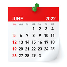 June 2022 - Calendar. Isolated On White Background. 3D Illustration