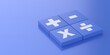 Math symbols. Basic mathematical signs white. Buttons on blue background. 3d illustration