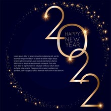Happy New 2022 Year Elegant Gold Text With Light. Minimalistic Text Template.