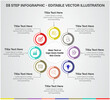 8 Steps Infographics Design Template - Graph, banner, Pie chart, workflow layout, cycling diagram, brochure, report, presentation, web design. Editable Vector illustration