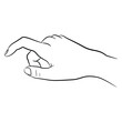 Human hand with bent index finger. Click or press button gesture. Black and white linear silhouette.