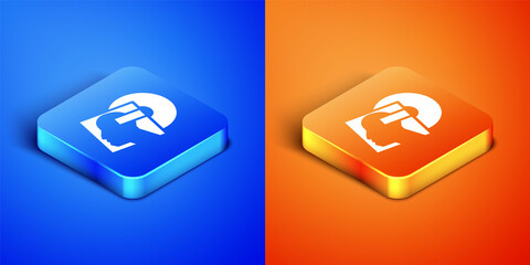 Sticker - Isometric Vinyl disk icon isolated on blue and orange background. Square button. Vector