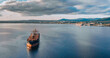 © owr - Large cargo ship in the White sea aerial view.
