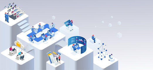 isometric expert team for data analysis, business statistic, management, consulting, marketing. comm