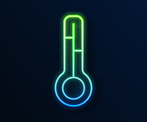 Wall Mural - Glowing neon line Meteorology thermometer measuring icon isolated on blue background. Thermometer equipment showing hot or cold weather. Vector