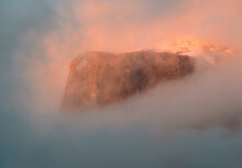 Sunset And Pink Fog On Half Dome In Yosemite