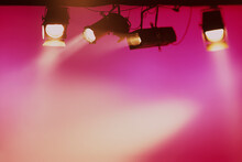 Stage Lights Shining Golden Light With Pink Background