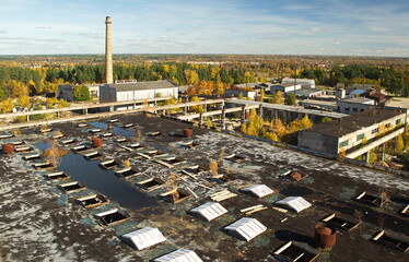 Wall Mural - Aerial view of old industrial buildings in autumn day, Kuldiga, Latvia.