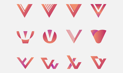 Wall Mural - Set of creative flat letter v logo design template Collection