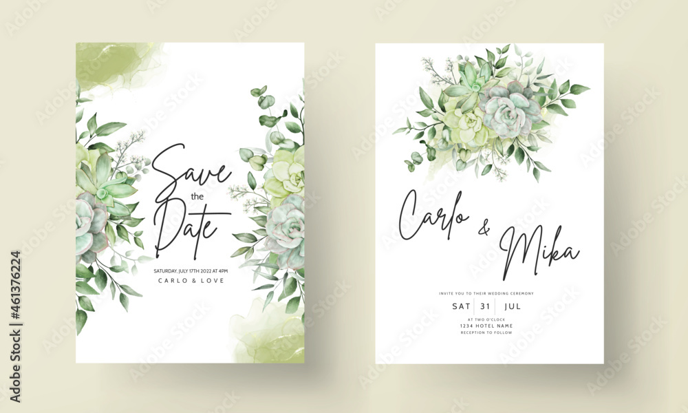 elegant greenery watercolor floral wedding invitation card Stock Vector ...