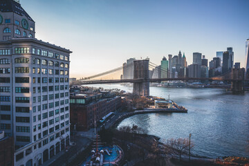 Canvas Print - New York City skyline with skyscrapers at sunset