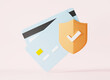 © sorapop - Credit card with lock shaped icon, Locked bank card secure transaction protection on pink background, Secure money payment online system sign, graphic web elements design, 3D rendering illustration