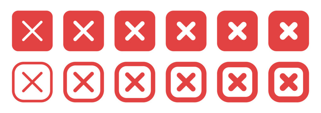 Red cross x button. Delete, remove, wrong icon vector illustration