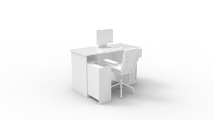 Wall Mural - 3D rendering of an office desk working place isolated on white empty background