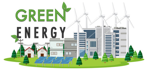 Wall Mural - Green energy generated by wind turbine and solar panel