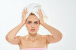 © SHOTPRIME STUDIO - woman with a towel on my head facial skin problems pimple Studio