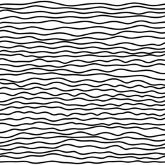 Black hand drawn ocean wave texture curve lines pattern on white background vector