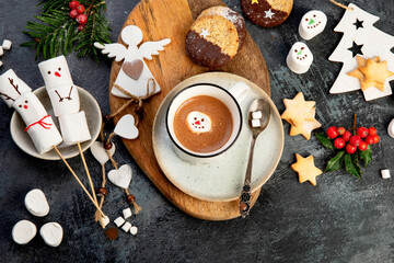 Wall Mural - Christmas composition with hot chocolate and cookies.