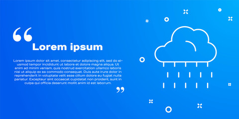 Sticker - White line Cloud with rain icon isolated on blue background. Rain cloud precipitation with rain drops. Vector