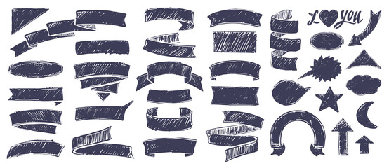 Wall Mural - assorted ribbons and elements set vector graphic hand drawn illustration