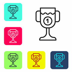 Sticker - Black line Award cup icon isolated on white background. Winner trophy symbol. Championship or competition trophy. Sports achievement sign. Set icons in color square buttons. Vector