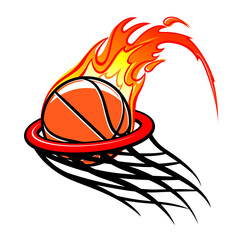 Sticker - flaming basketball through hoop logo