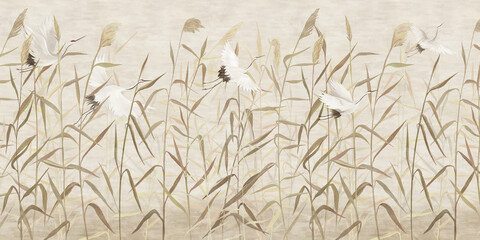 Plakat abstrakcja słoma wzór trawa ptak