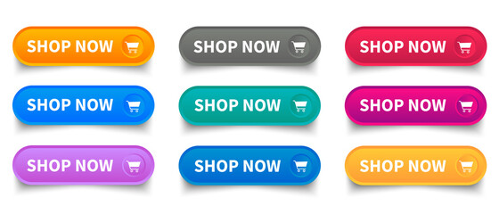 Wall Mural - shop now. set of button shop now or buy now. modern collection for web site. vector illustration.