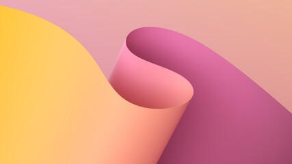3d render, abstract minimal background with paper waves, modern wallpaper with yellow pink gradient, wavy folds