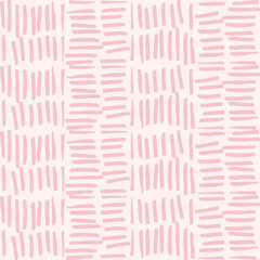 Poster - Simple vector geometric abstract seamless pattern. Monochrome pink and white minimalist repeat. Small elements in rows. Graphic texture for fabric, apparel, wallpaper.