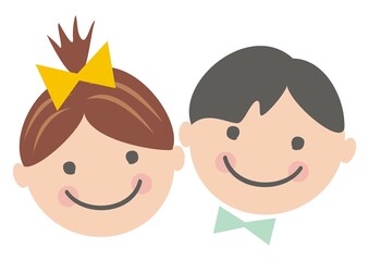 Canvas Print - Girl with hair bow and boy with bow tie, couple, happy vector illustration