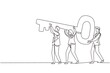© Simple Line - Continuous one line drawing business team holding and carrying big key to unlock the lock. Cooperative teamwork, collaborative business concept. Single line draw design vector graphic illustration