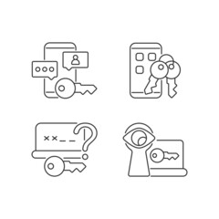 Sticker - Password protection linear icons set. Social media safety. Phone lock. Shoulder surfing. Customizable thin line contour symbols. Isolated vector outline illustrations. Editable stroke