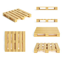 Wooden Pallet Various Views Isolated On White Background 3d Rendering